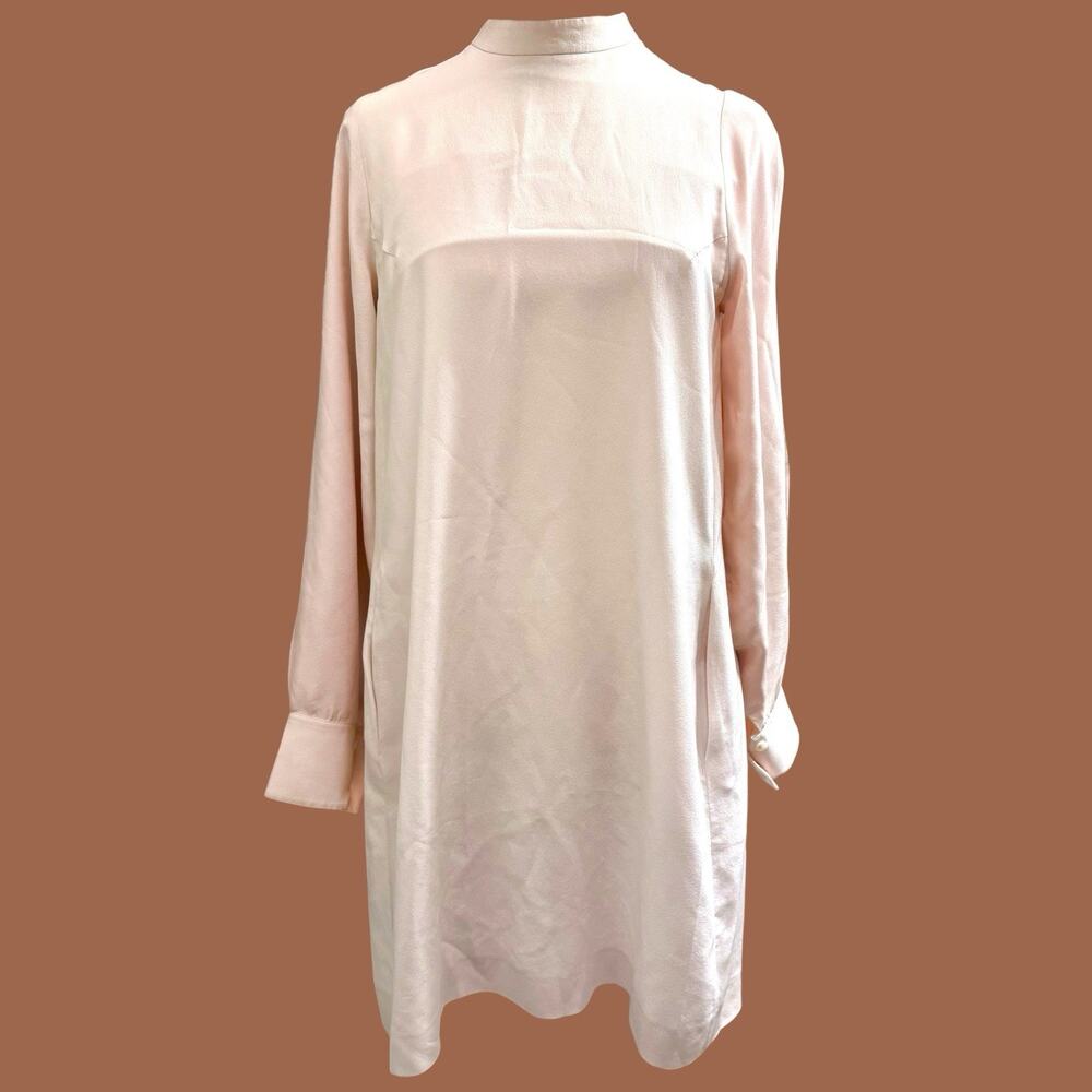 Maison Margiela 100% Silk Shift Long Sleeve Mini Dress Blush Pink EU 38/ US 2